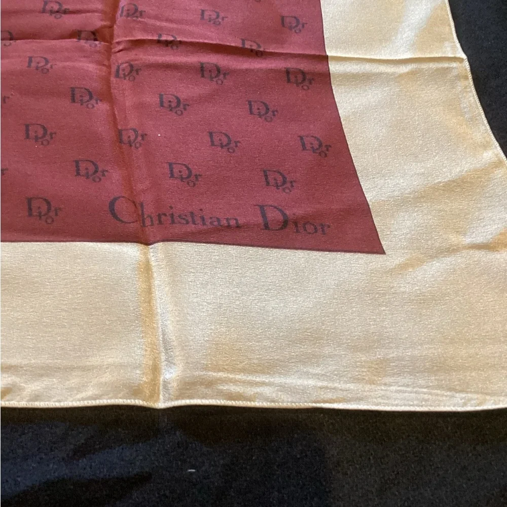 Dior Burgundy and Cream Logo Silk Scarf